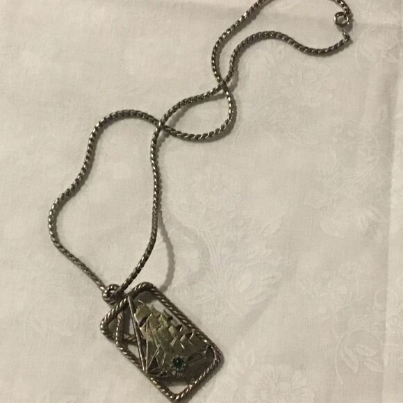 Dark Silvertone Necklace with Ship Pendant - Picture 2 of 4